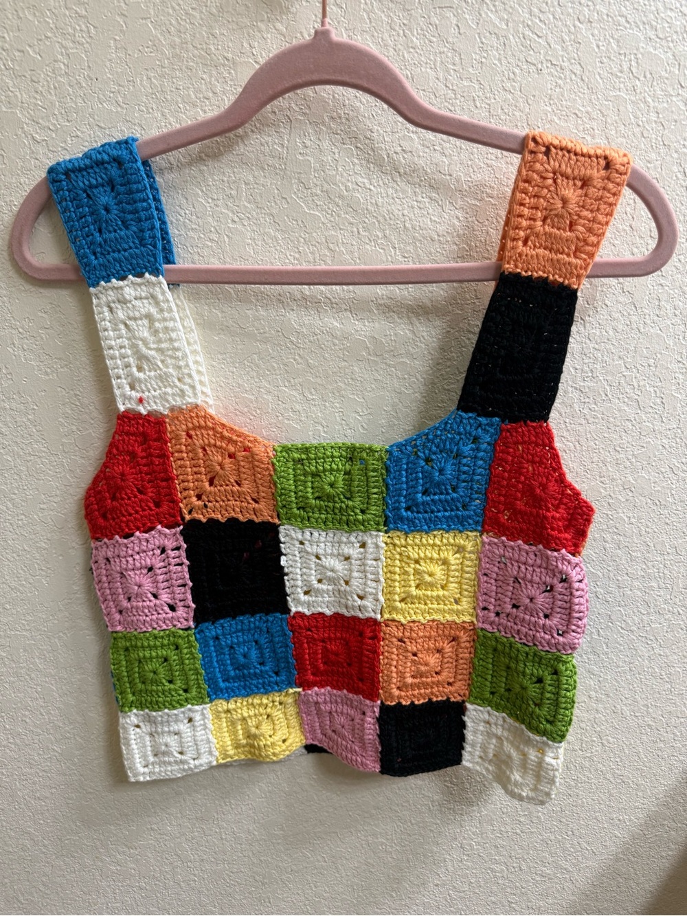 Colorful Crochet Granny Square Patchwork Crop Tank Top - Picture 4 of 7